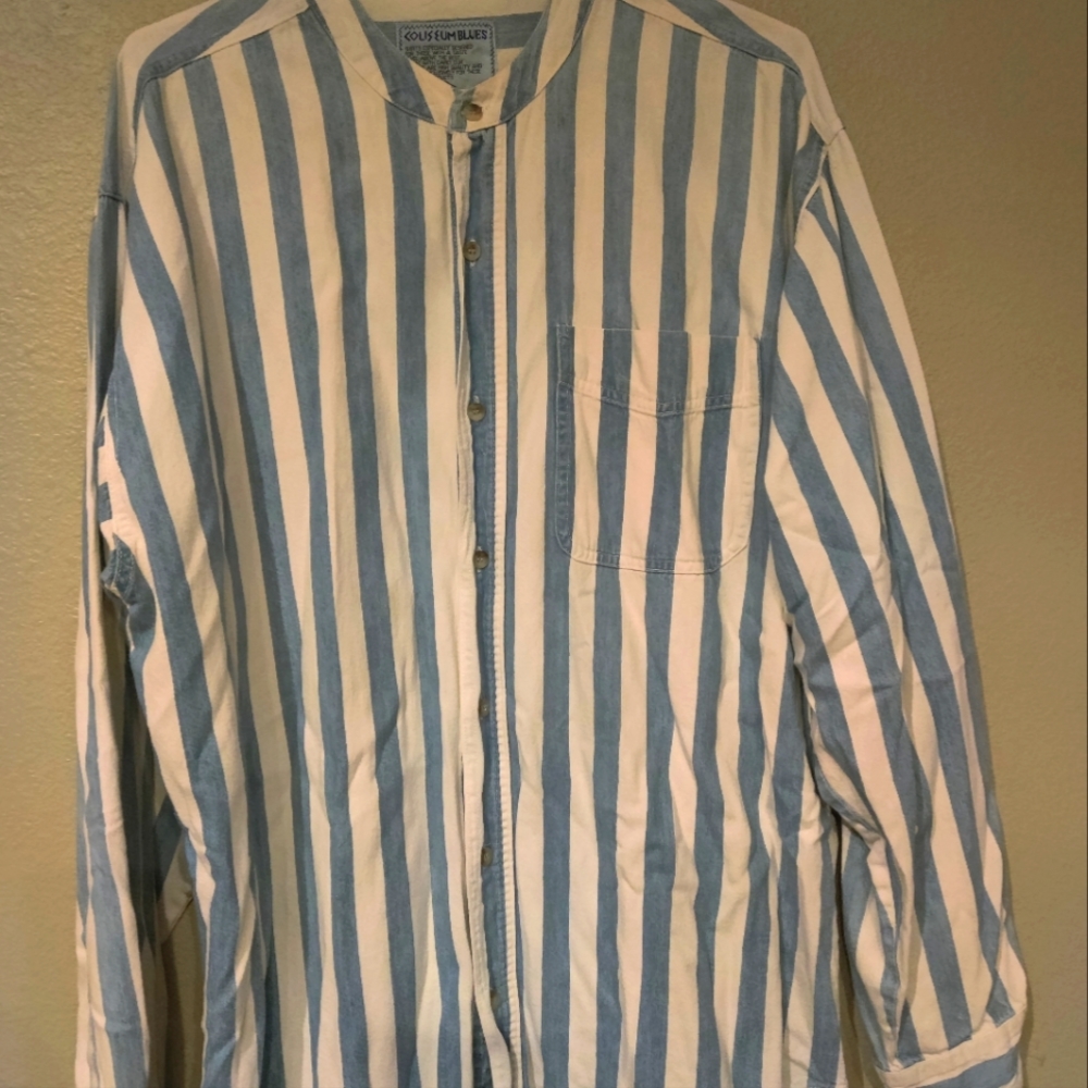 Men's Vintage Coliseum Blues/white stripe long sleeve shirt size XL